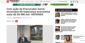 Clipping: Polêmica Paraíba - Com ação do Procurador, município economiza mais de 900 mil reais