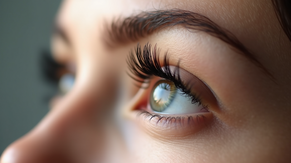 Eye-level view of natural lashes after a lash lift