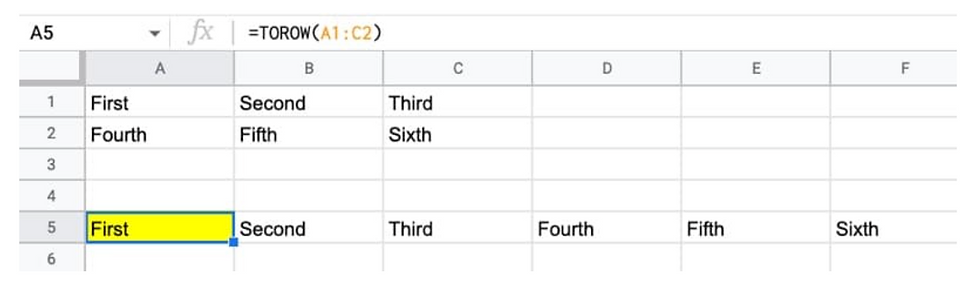 Image showing how to use the TOROW Formula in Excel.