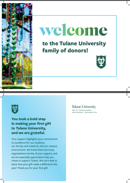 Sample first time donor postcard