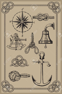 9696002-Nautical-elements-on-vintage-background-drawing-woodcut-method--Stock-Vector