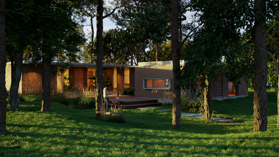 Vista lejana de casa bioclimática mimetizada en la zona rural de Cali.