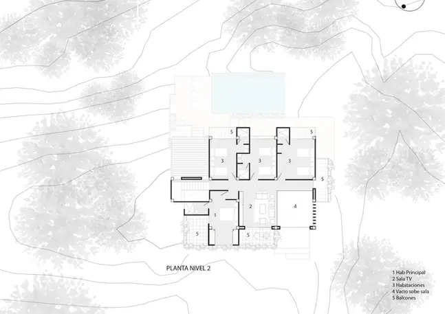 Plano arquitectónico del segundo nivel de casa campestre.