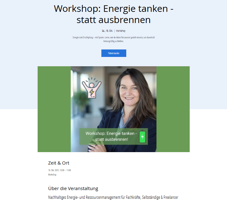 Das Coverbild vom Workshop. Energie tanken - statt ausbrennen
