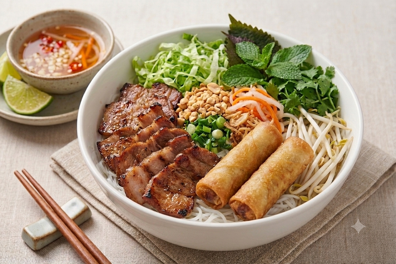 Bún Thịt Nướng Chả Giò - Grilled Pork with Spring rolls