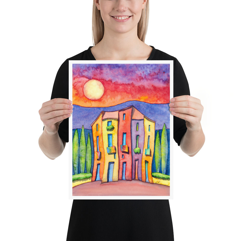 Architectural Caricature No 2 Watercolor Print