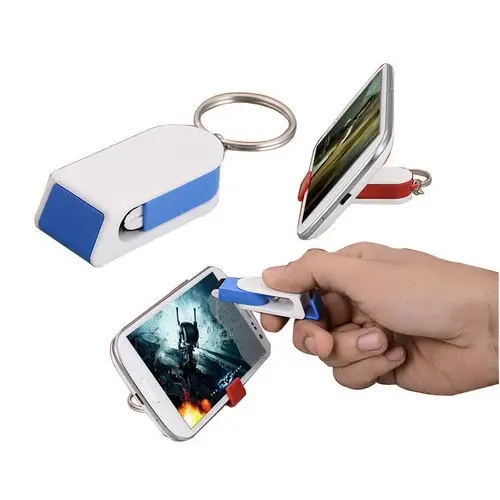 KEYCHAIN WITH CONCEALED MOBILE STAND AND SCREEN CLEANER J51