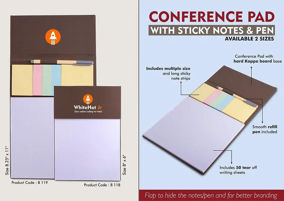 Conference Pad With Sticky Notes & Pen | Size 8″ X 6″ | 50 Writing Sheets