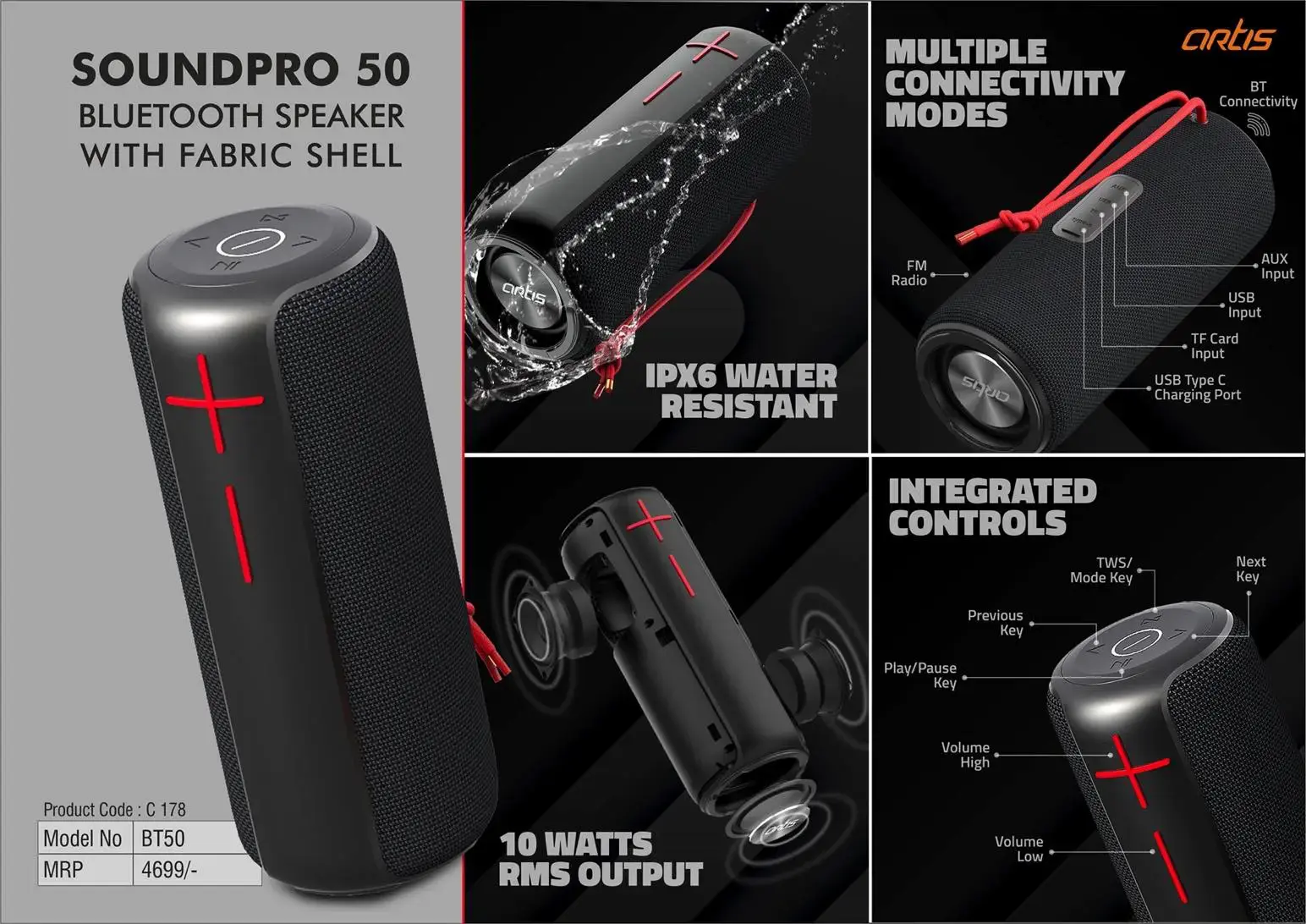 Artis Soundpro 50 Bluetooth Speaker With Fabric Shell