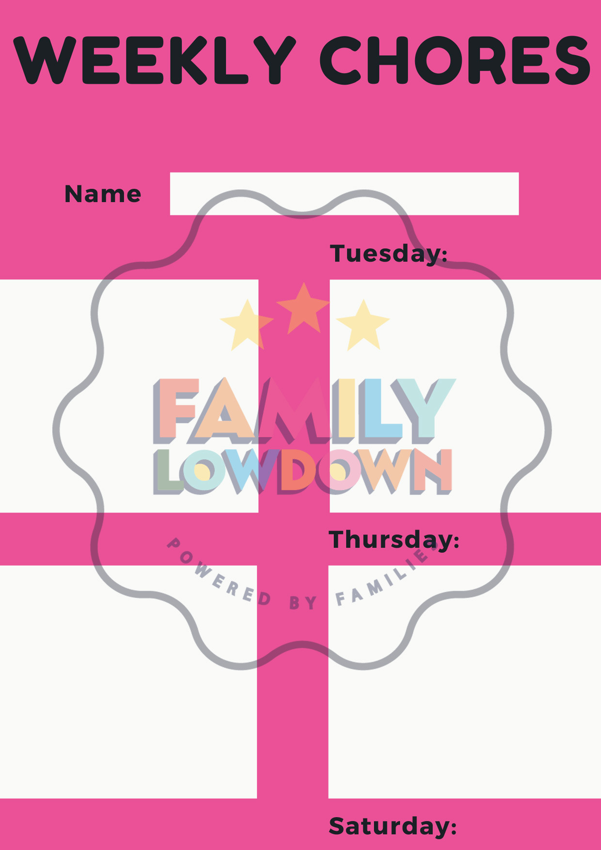 Weekly Chore Sheet | Family Lowdown