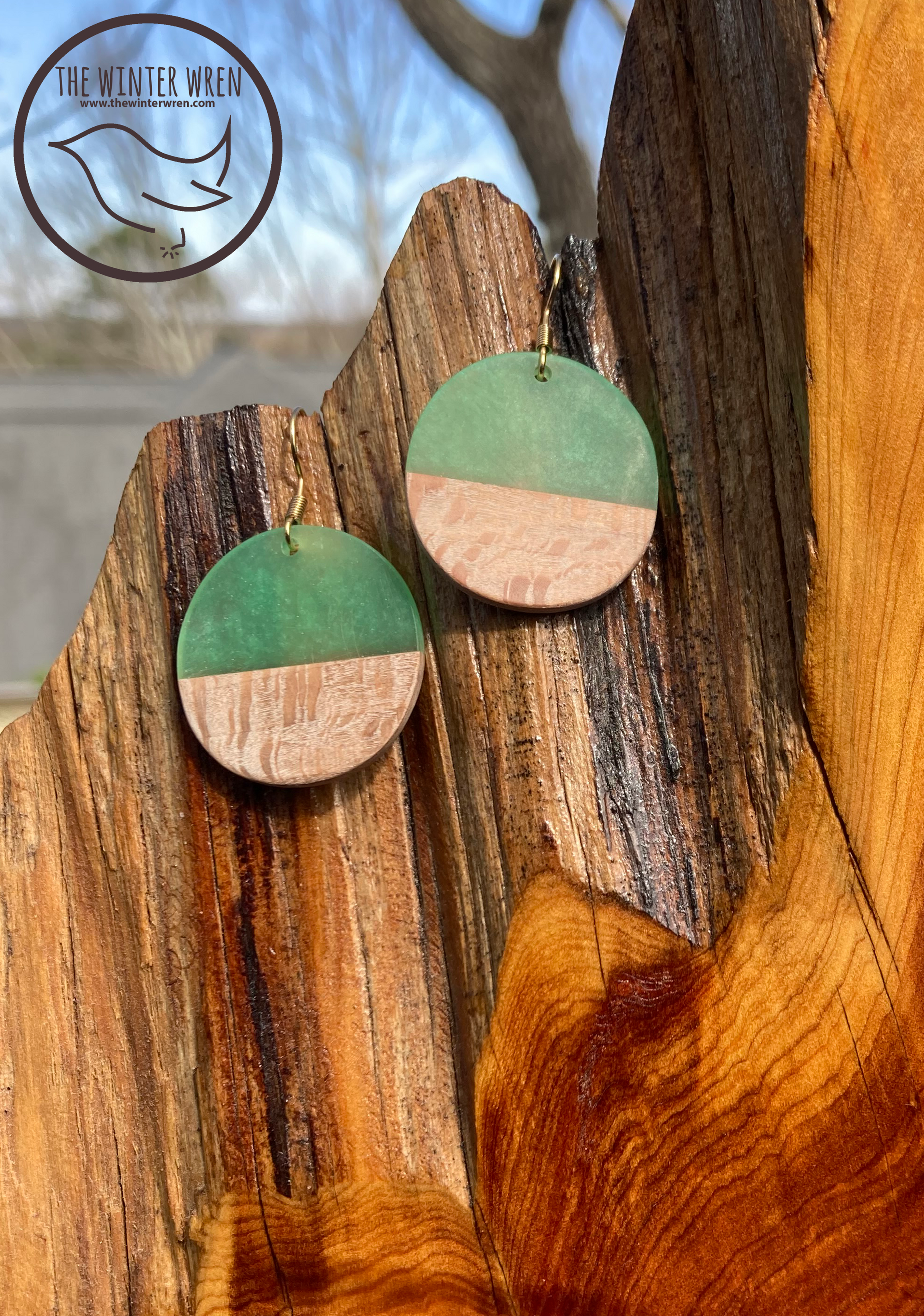 CIRCLE EARRINGS: Green and Wood