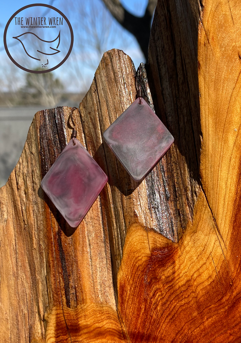 DIAMOND EARRINGS: Purple, Black, and Clear