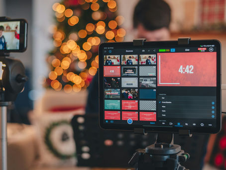 Behind-the-scenes video screen during shoot