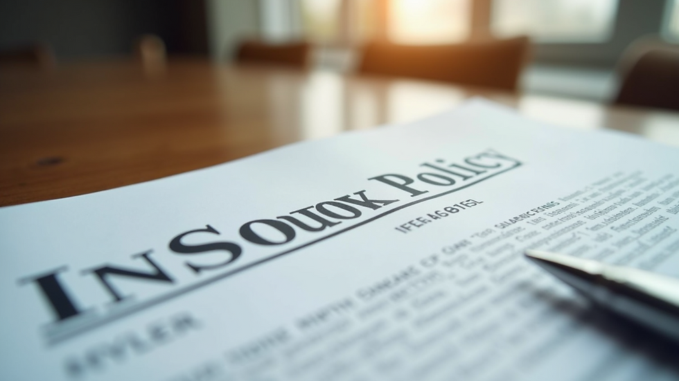 Close-up view of an insurance policy document on a wooden table