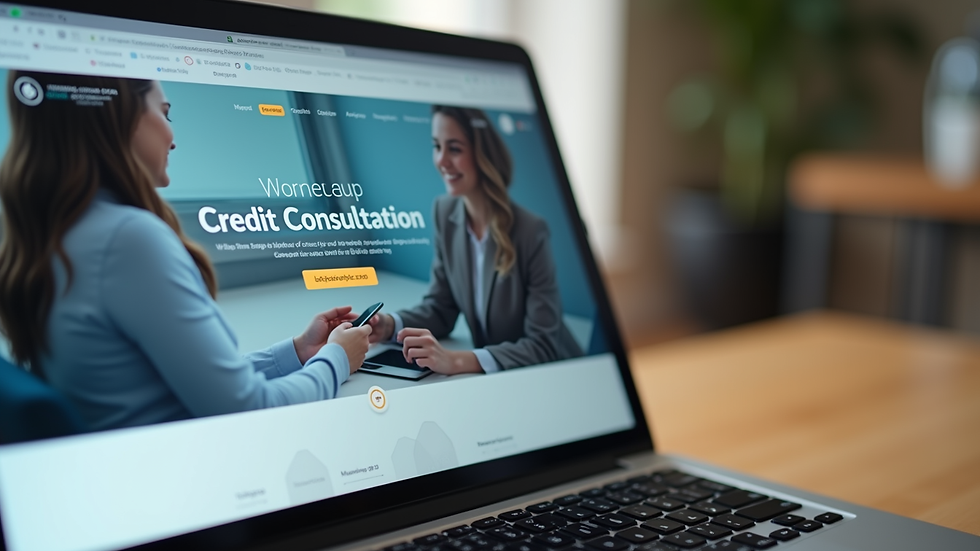 Eye-level view of a laptop displaying a credit consultation website