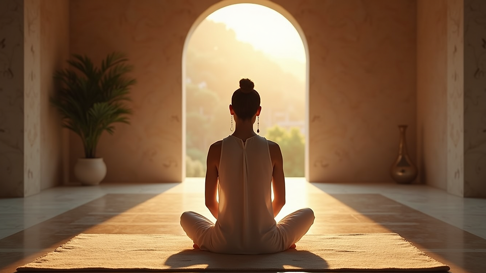 Eye-level view of a tranquil meditation space dedicated to spiritual practices