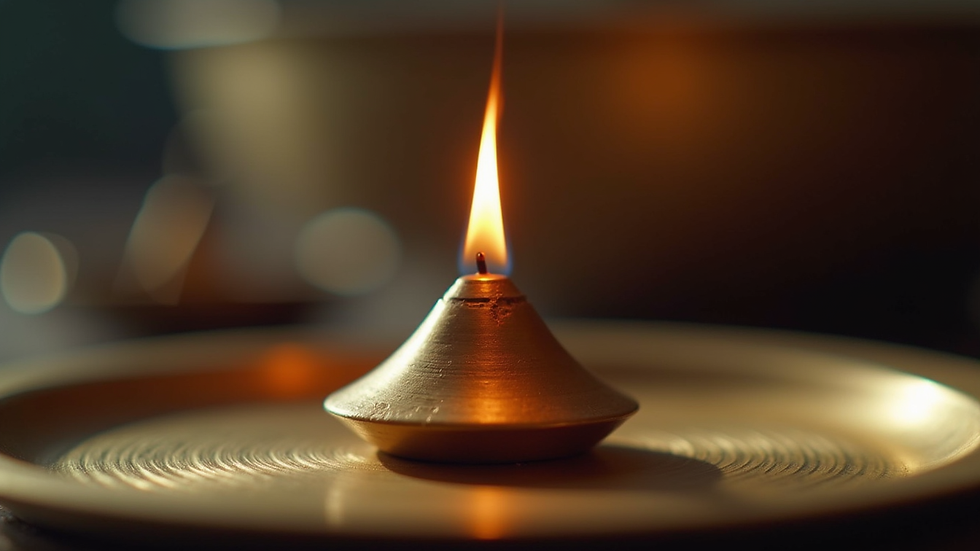 Close-up view of natural cone dhoop burning on a brass plate