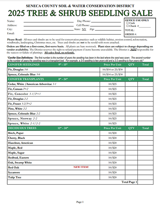 Tree Order Form Seedling Sale | Seneca County SWCD