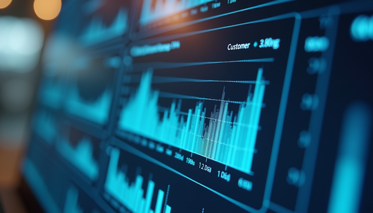 Close-up view of a digital dashboard showing customer data analytics