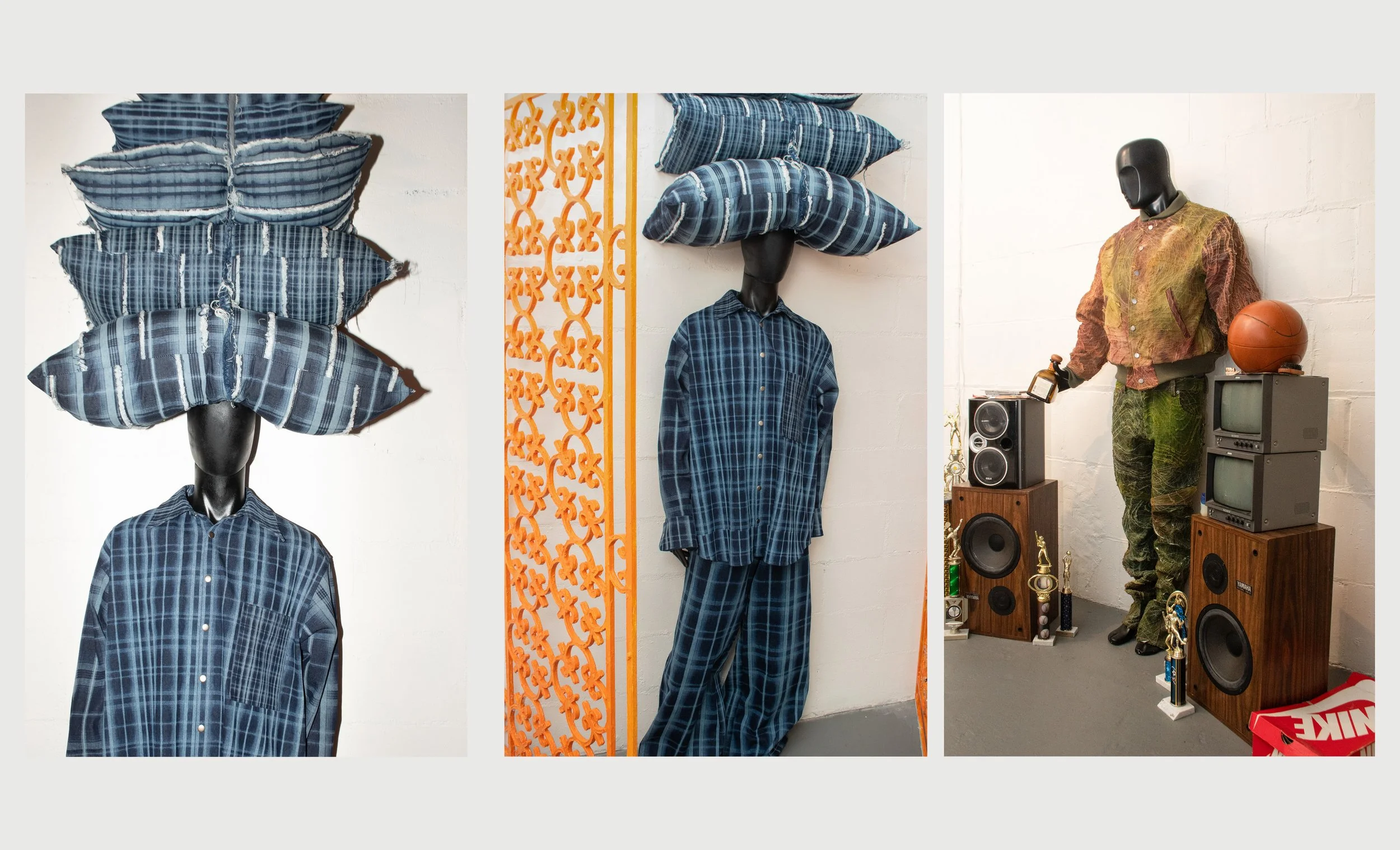 Collection of Art on wall with mannequins