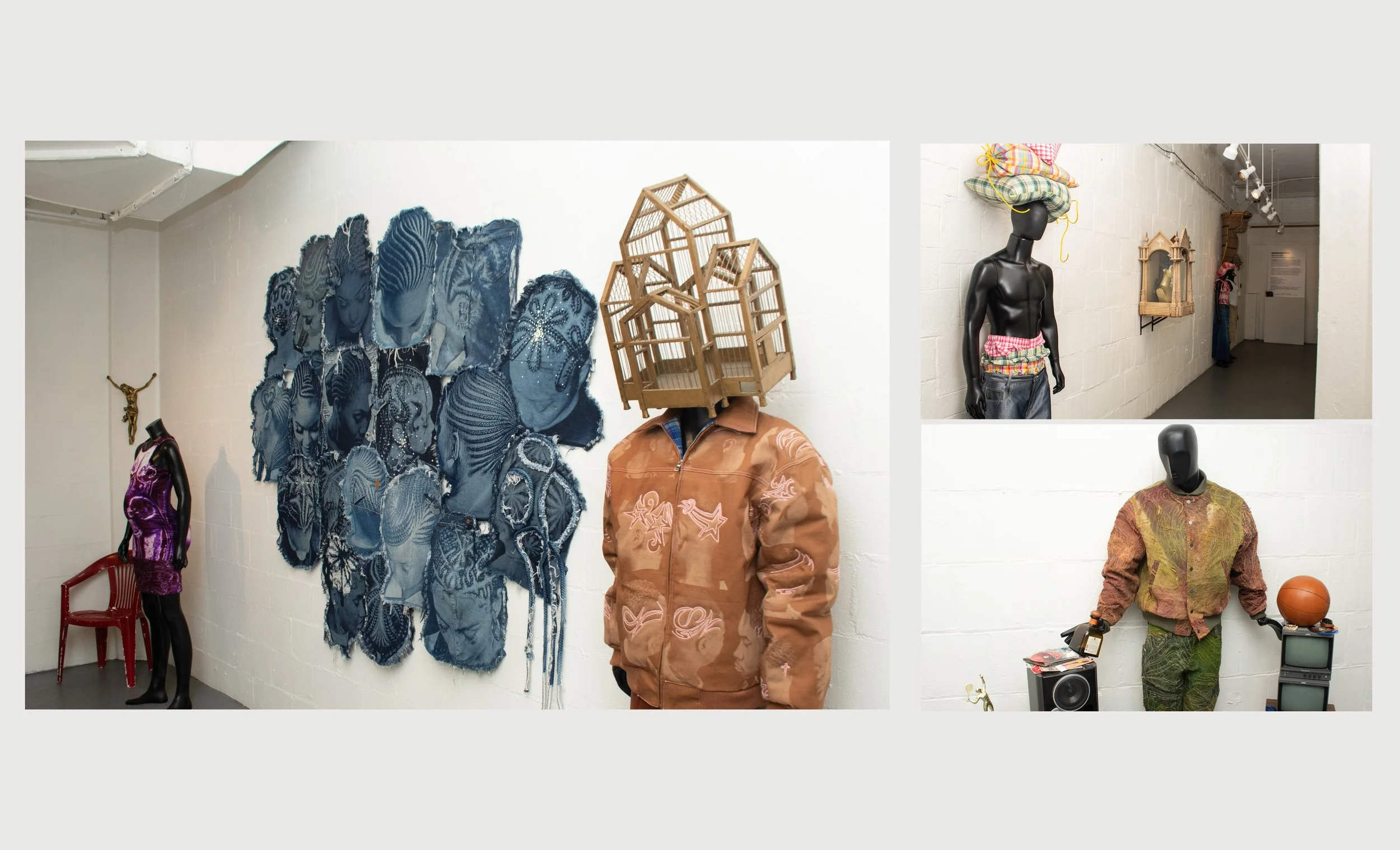 Collection of Art on wall with mannequins