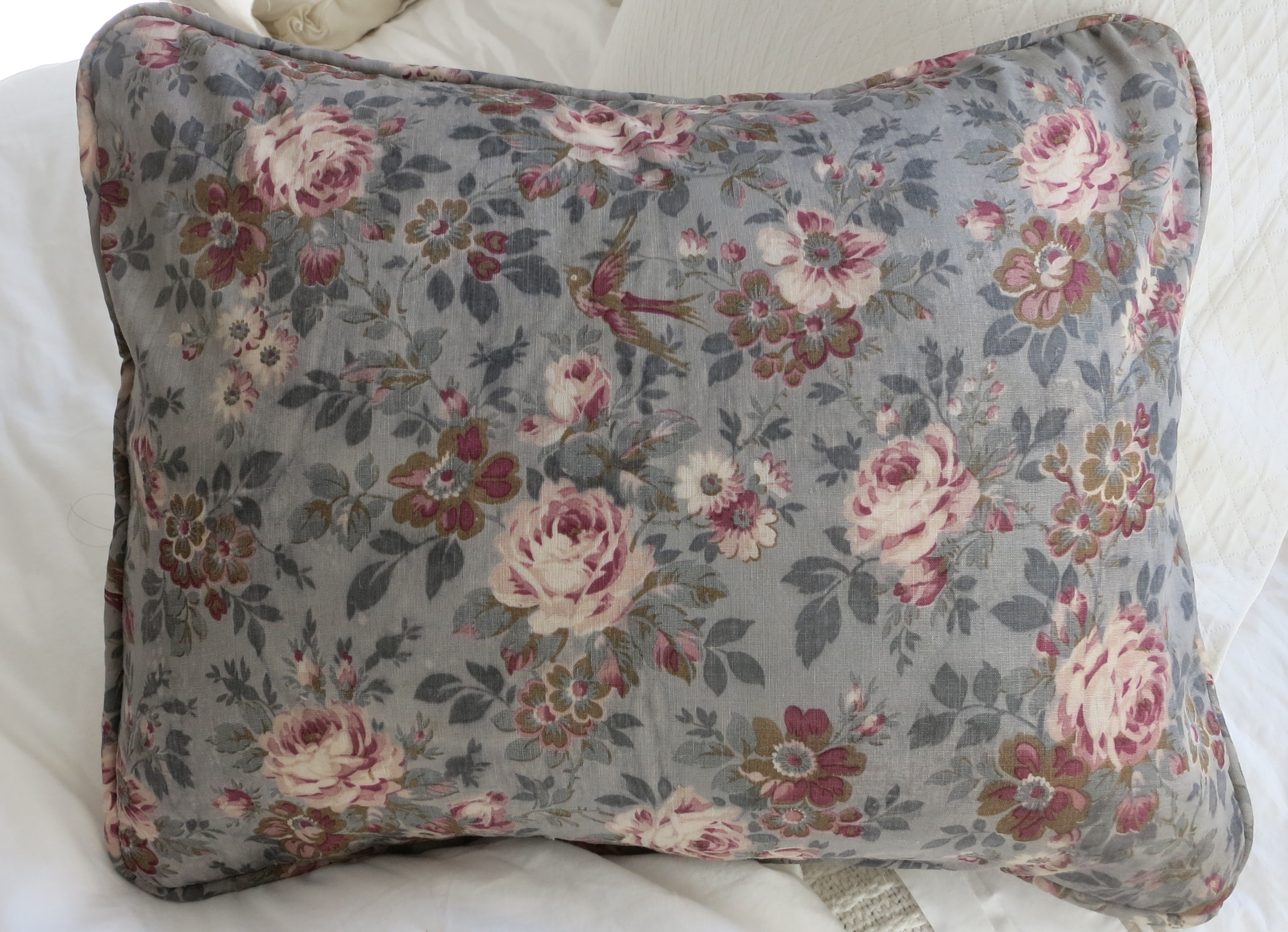 Antique French Floral and Homespun Linen Pillow