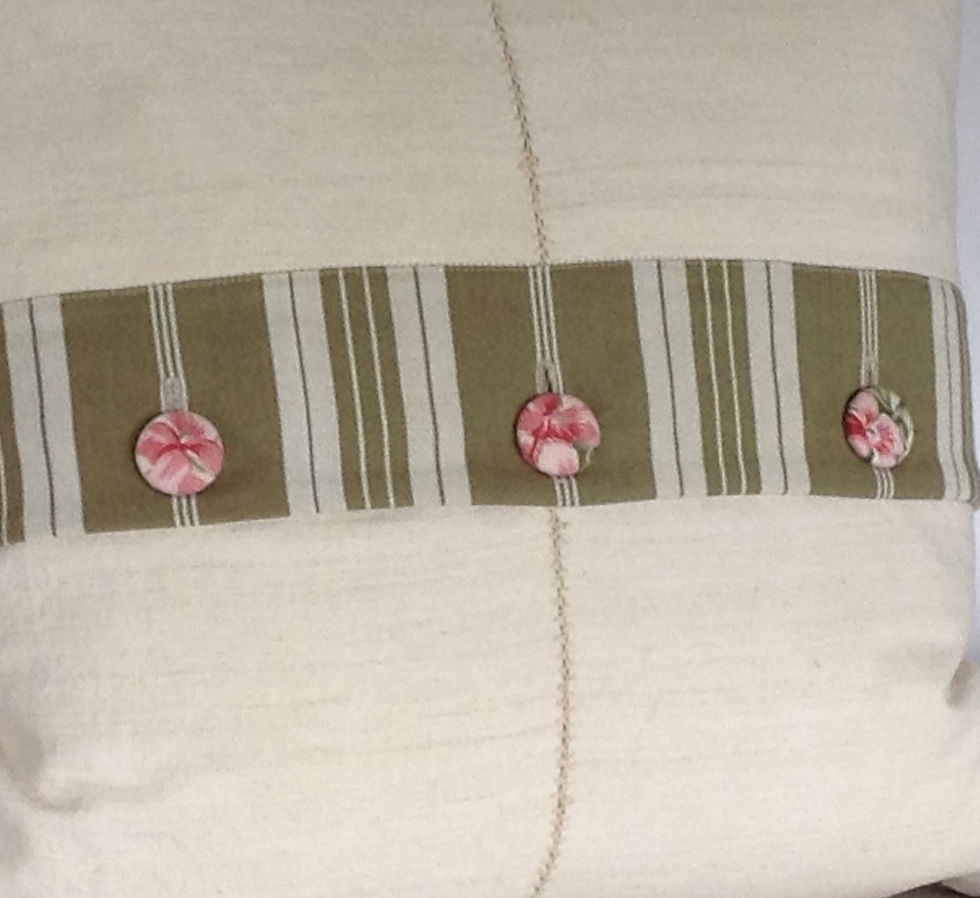 Thumbnail: Pair French Printed Cotton & Homespun Linen Pillows