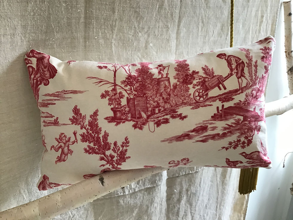Thumbnail: Delightful French Toile de Jouy Fabric Pillow