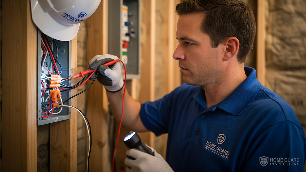 Close-up view of a home inspector checking electrical wiring