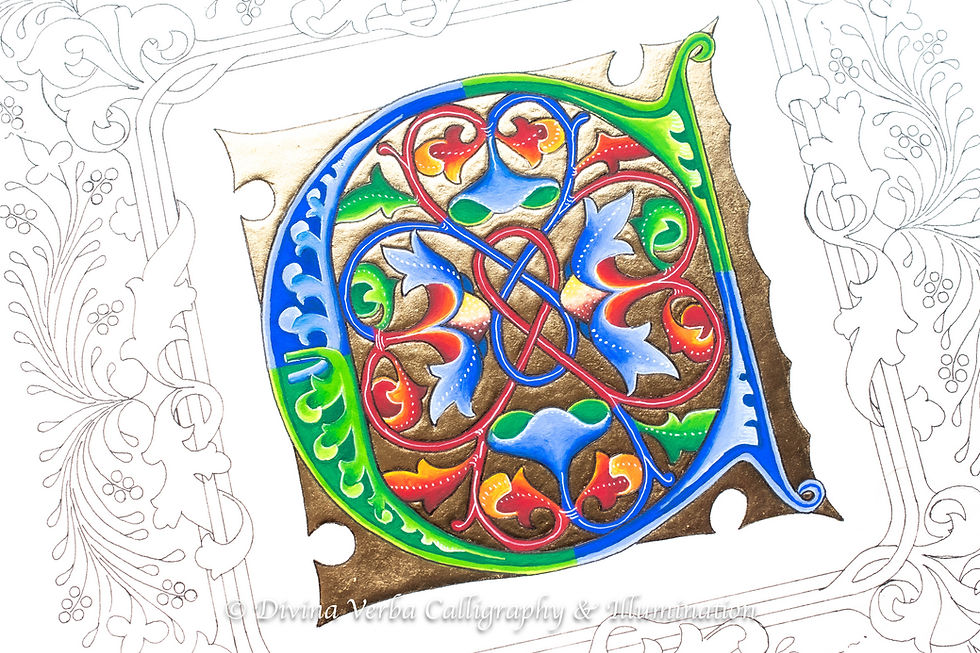 Color palette for illuminated letter C in the International Gothic Style