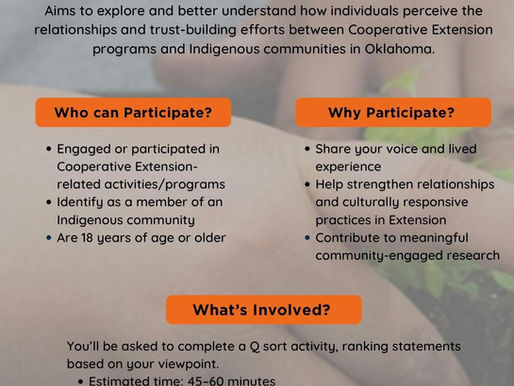 Oklahoma State University survey flyer about Native perspectives on Cooperative Extension programs