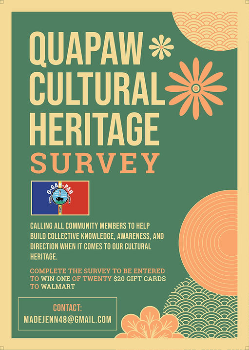 Flyer promoting the Quapaw Cultural Heritage Survey with contact email and incentive details.