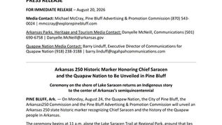 Arkansas250 historic marker honoring Chief Saracen and Quapaw history,