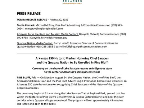 Arkansas250 historic marker honoring Chief Saracen and Quapaw history,