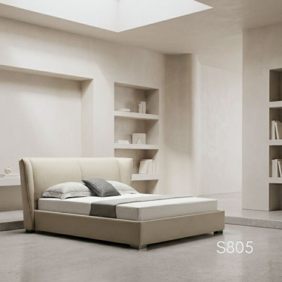 S805 — Wingback Upholstered Bed – front view – SOISU Italian luxury furniture India
