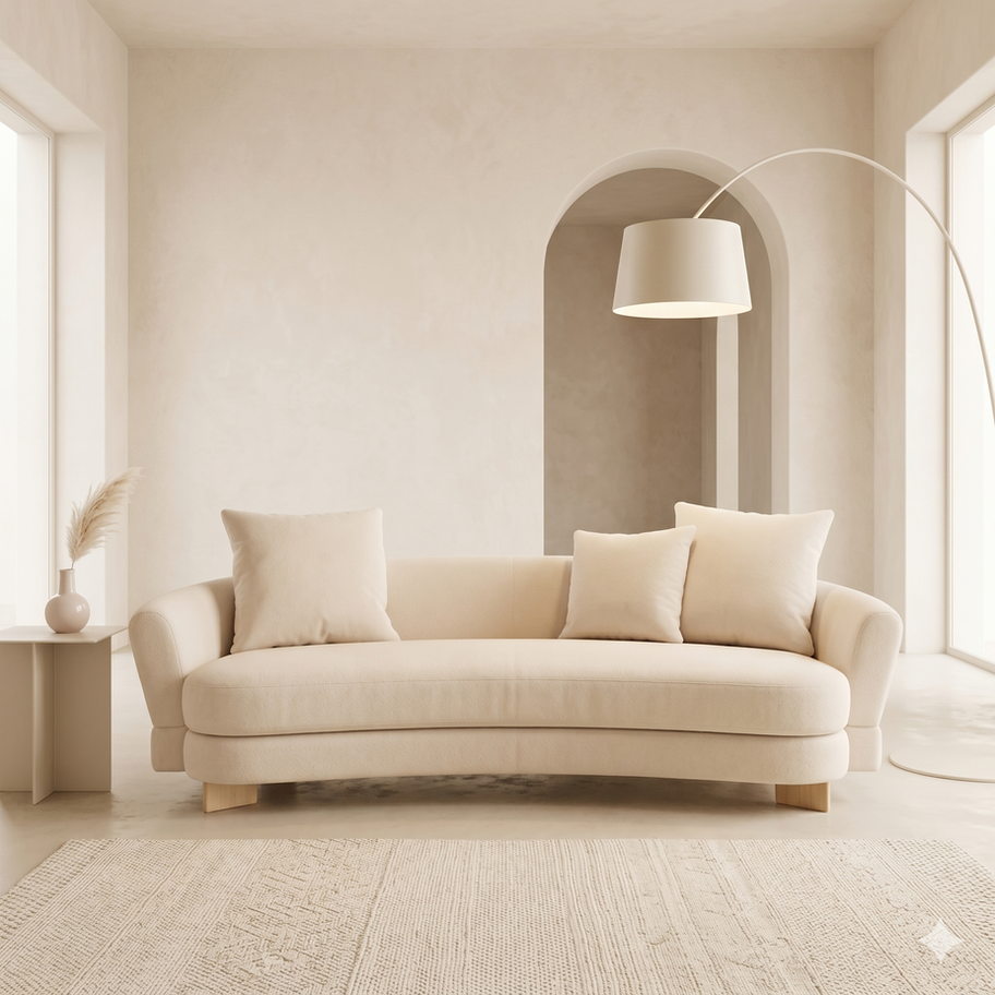 Curved Cream Leather Sofa – front view – SOISU Italian luxury furniture India