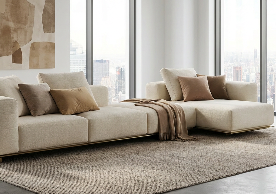 Modular Boucle Sofa – room setting – SOISU Italian furniture for Indian homes