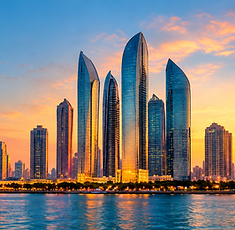 Futuristic Waterfront Skyline at Sunset.png
