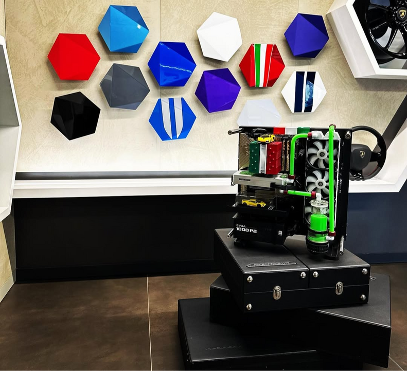 liquid-cooled RTX 3090 build lamborghini austin showroom