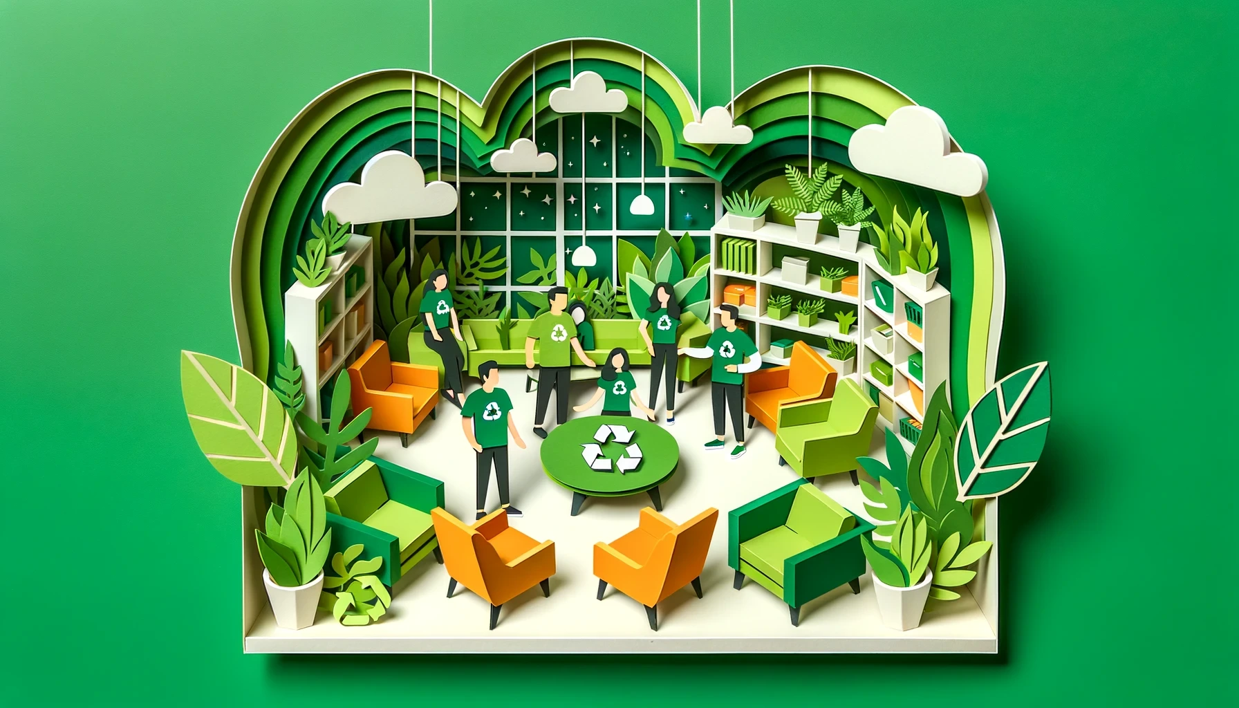 A-diverse-team-posing-in-front-of-a-wall-with-company-logo-and-eco-icons