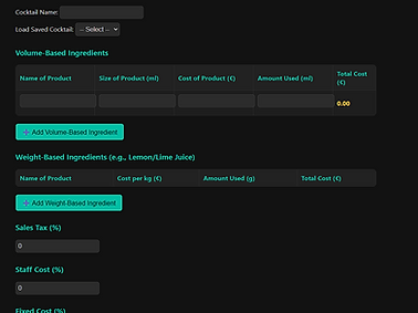 Online app that helps to calculate drinks cost price