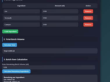 Online app that allows users to calculate premix volume for their cocktails