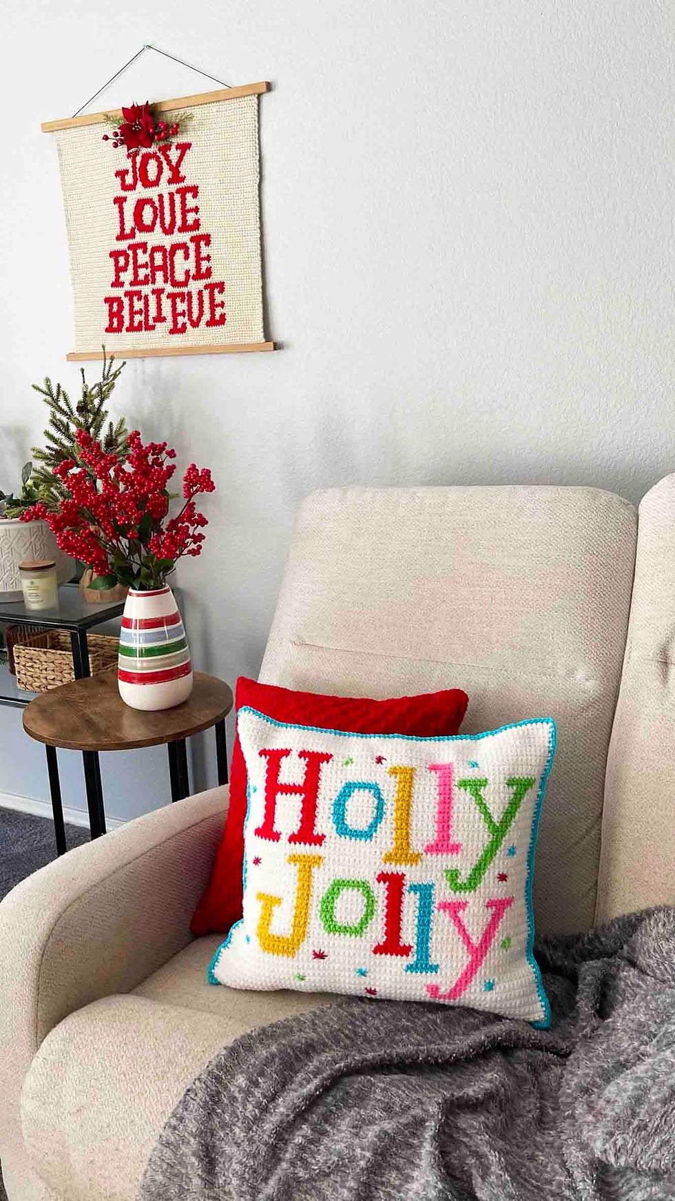 Thumbnail: Believe Peace Love Joy  Crochet Wall Decor