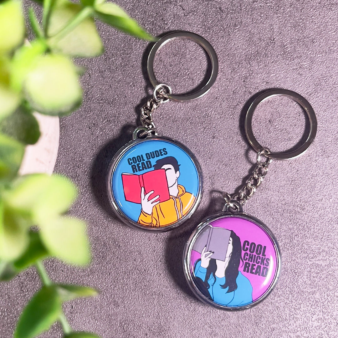 Cool Chicks & Dude Readers Button Keychain