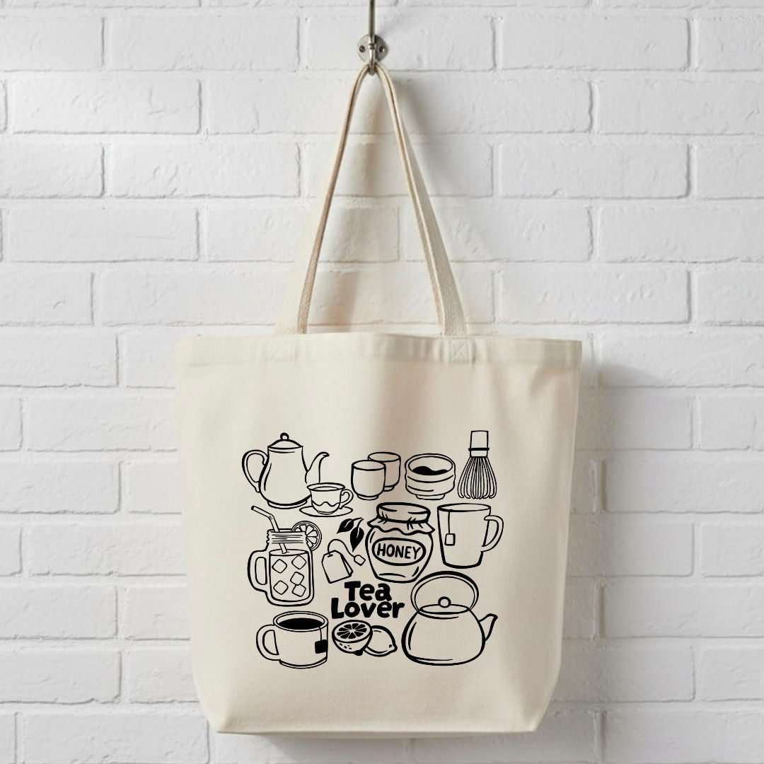 Tea Lover Doodle Canvas Tote Bag