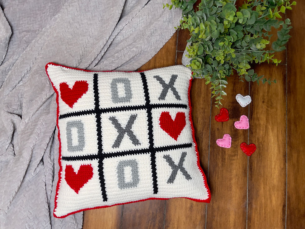Thumbnail: Tic Tac Toe Valentine Crochet Pillow Pattern