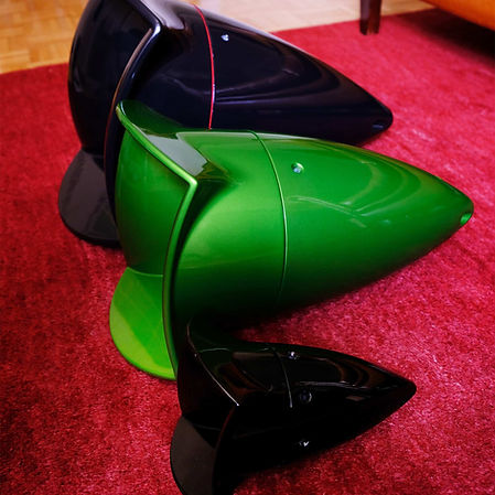 Full range of Elysio tweeter horns displayed next to each other