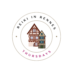 Logo for Reiki In Rennes on Thursdays - beside a button to book a session