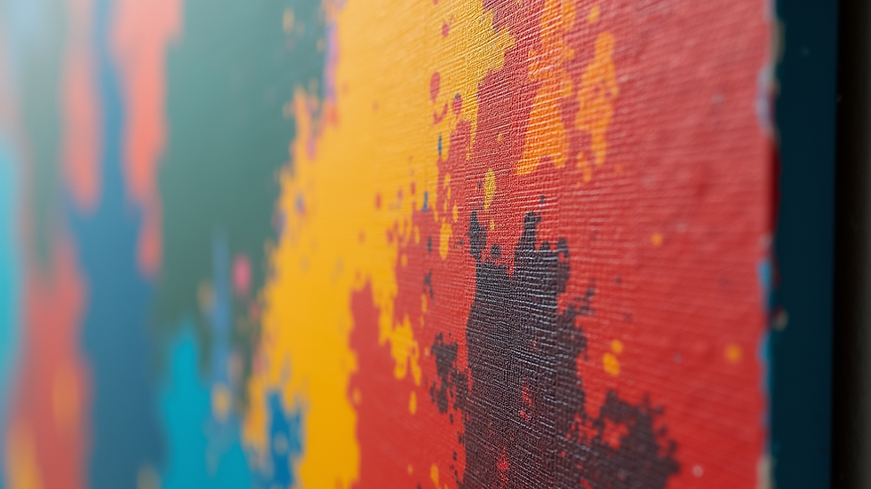 Close-up view of colorful abstract painting on canvas