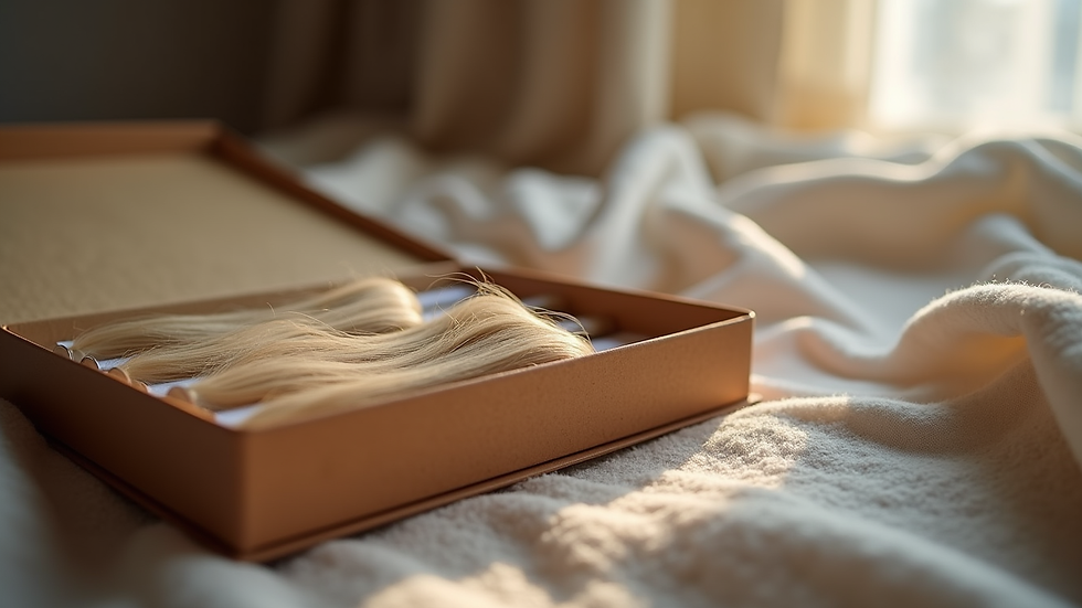 Eye-level view of a package with hair extensions ready to be opened